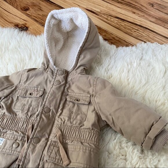 GAP Khaki Sherpa Lined Winter Jacket 0-6 mos - Picture 3 of 10